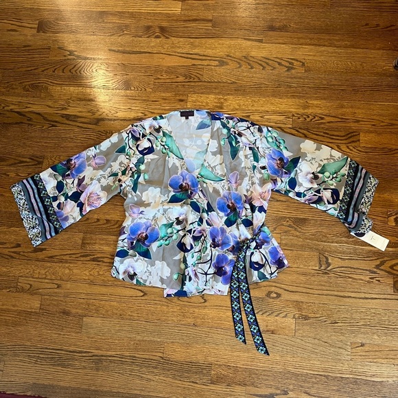 Hale Bob Orchid Print Silk Wrap Blouse - XL - NWT - Picture 9 of 12